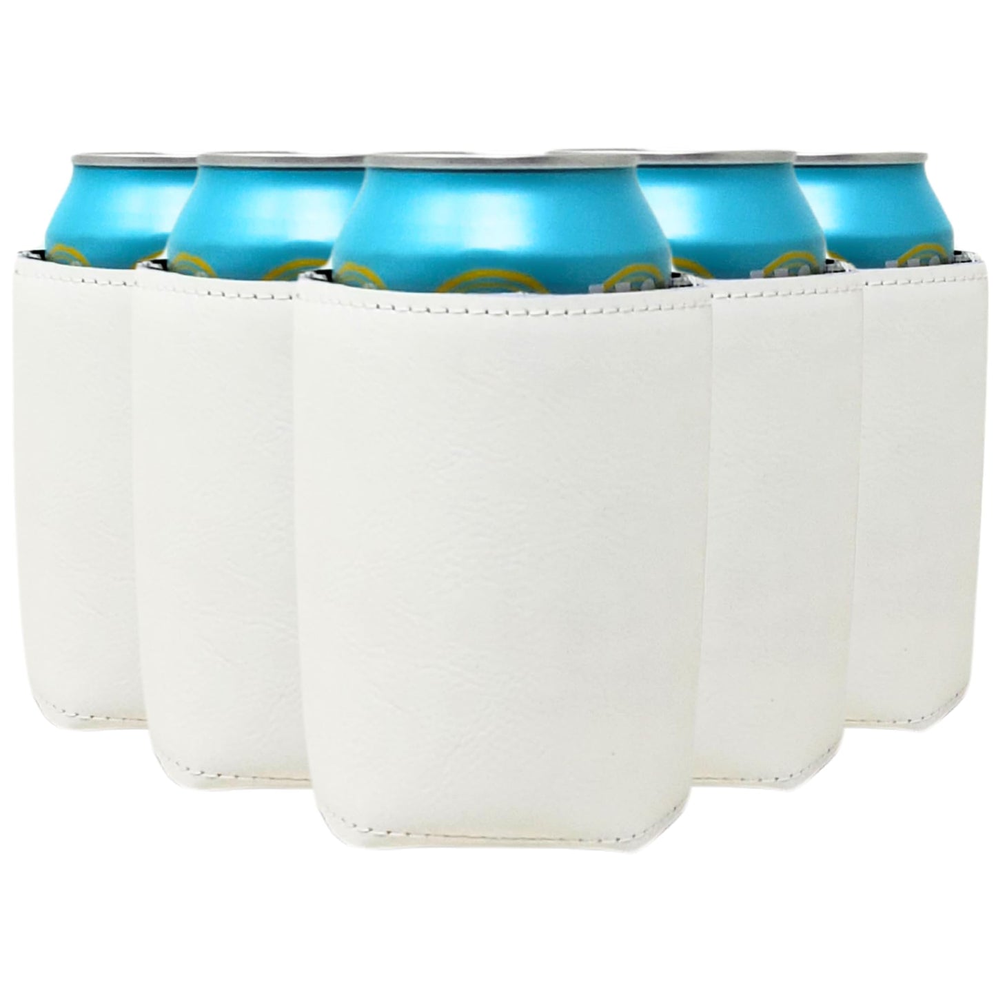 White Leatherette Can Cooler Sleeves, 12 oz Blank - 12 ct