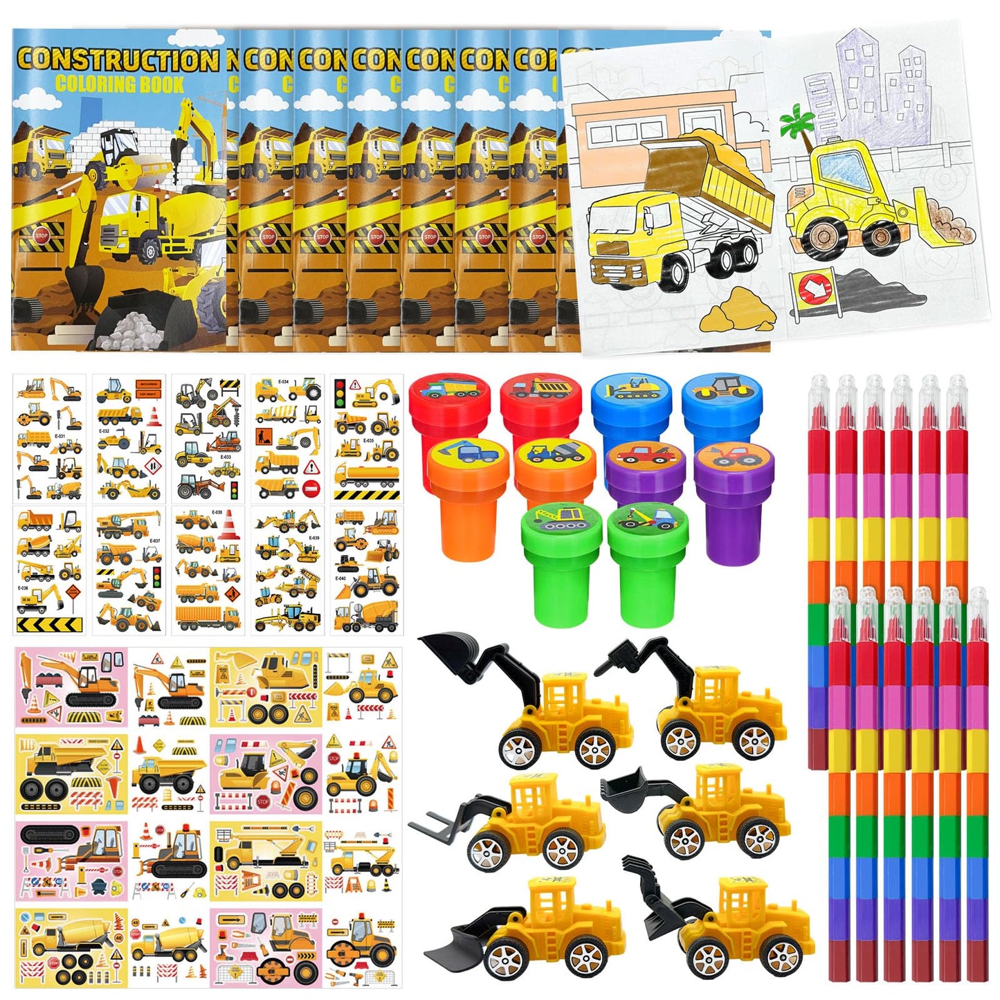 Construction Vehicle Colouring Book & Crayons Party Favour Set – 72 Piece