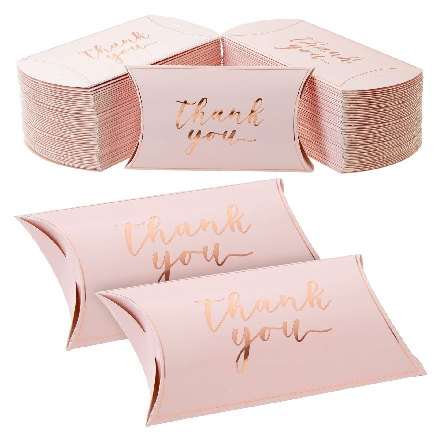 Pink & Gold Script Wedding Favour Pillow Boxes – 100 Pack