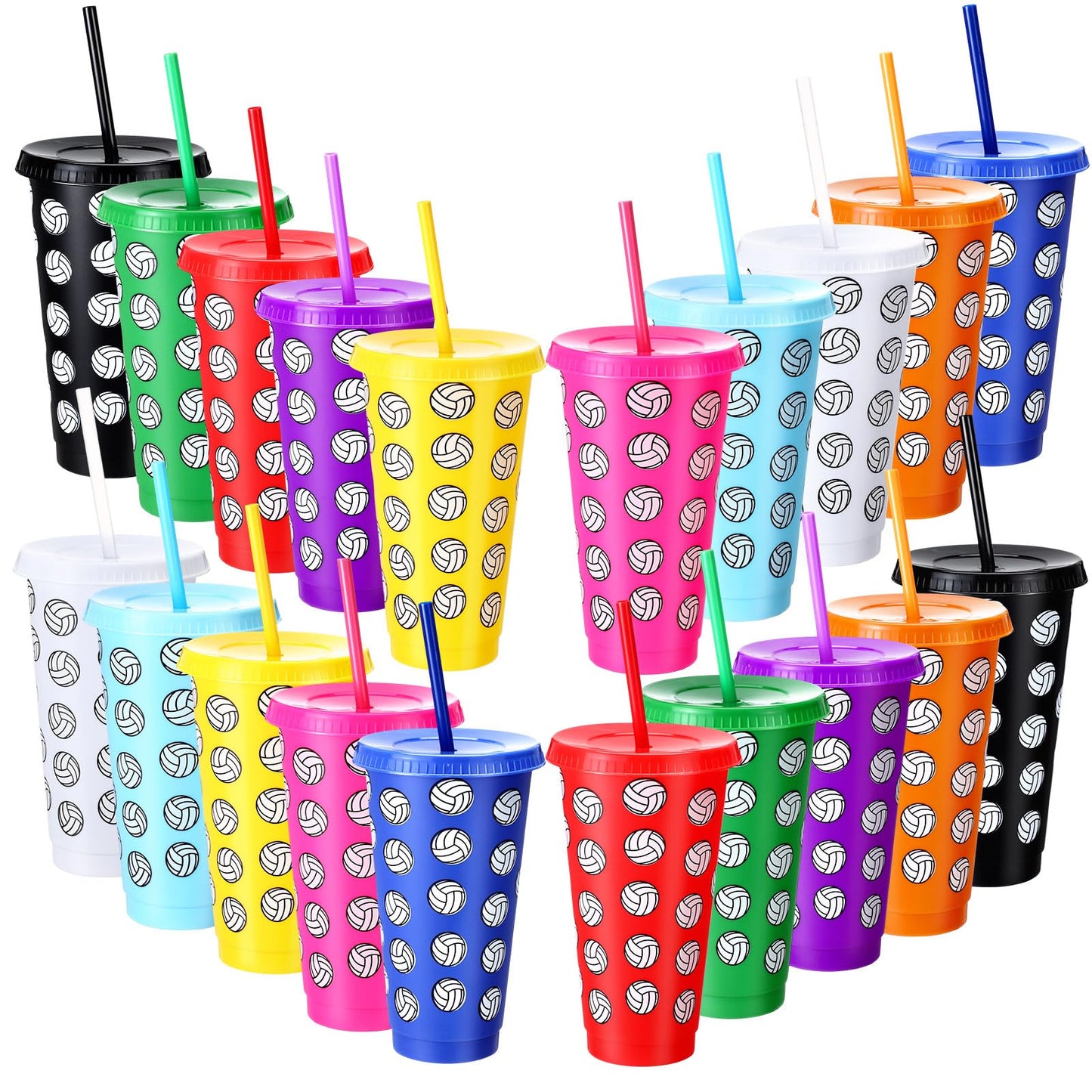 Volleyball Party Reusable Plastic Tumbler Cups with Lid and Straw