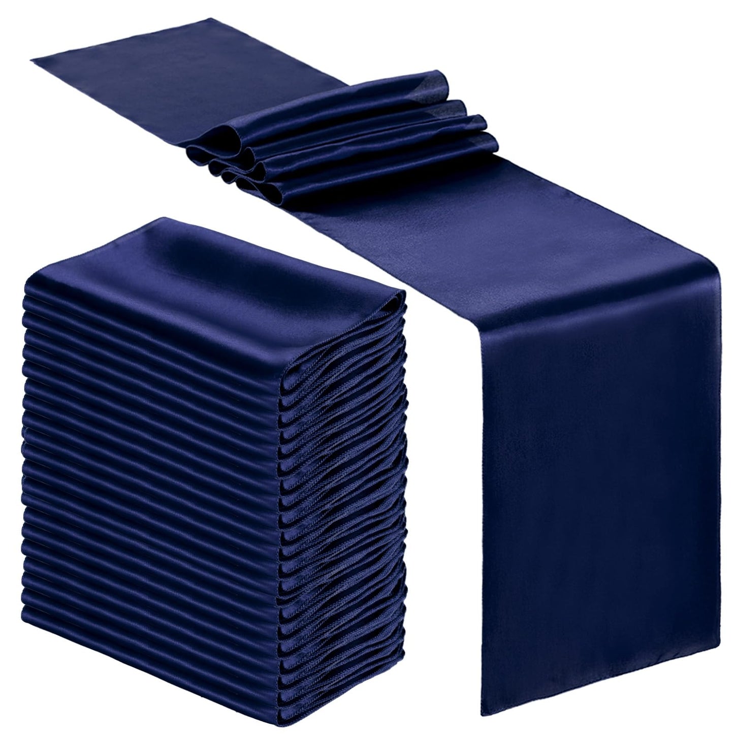 Bencailor 24 Pieces Satin Table Runner Bulk 12" x 108" Long Table Runners Bright Smooth Fabric Table Cloth Runner for Wedding Banquet Birthday Halloween Christmas Party Decorations(Navy Blue)