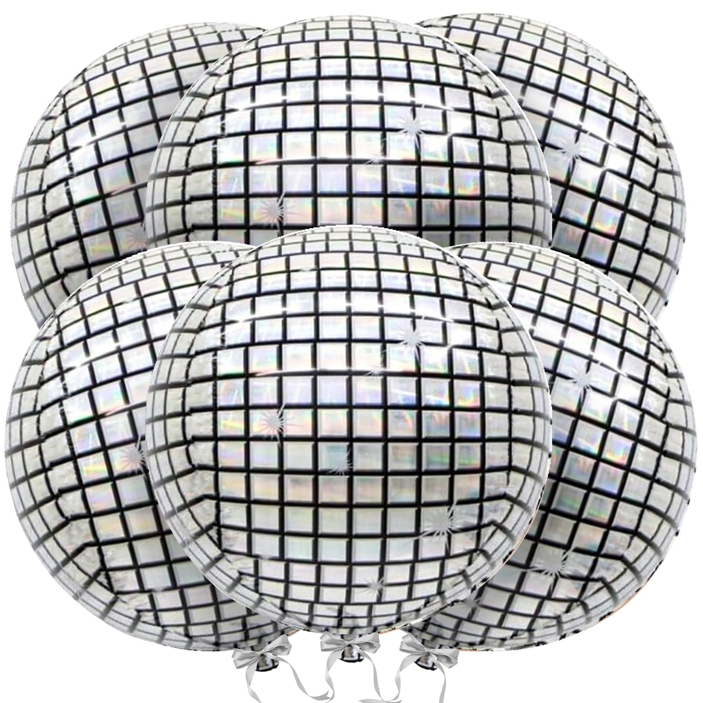 Silver 4D Disco Ball Balloons 22 Inch – 6 Pack
