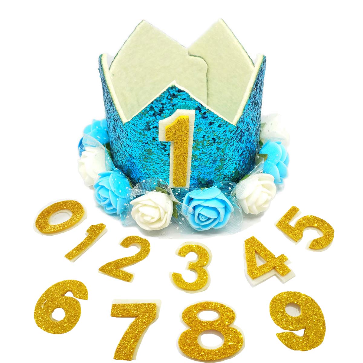 PET SHOW Blue Crown Dog Birthday Party Hat for Boys Male Pets Birthday Party Cat Headband Hats with Figures 0-9 Charms with Glue Party Accessories Pack of 1