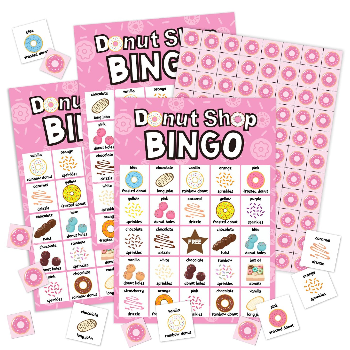 YUEXLL Donut Shop Bingo Card Set - 24 Players Sweet Treats Party Activities for Family Friends Bingo Game Gender Reveal Party Favor Supplies for Adult Teen -09