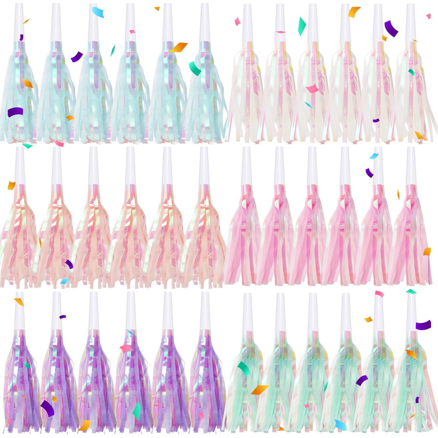 Pastel Metallic Fringed Party Blowout Noise Makers - 36 ct
