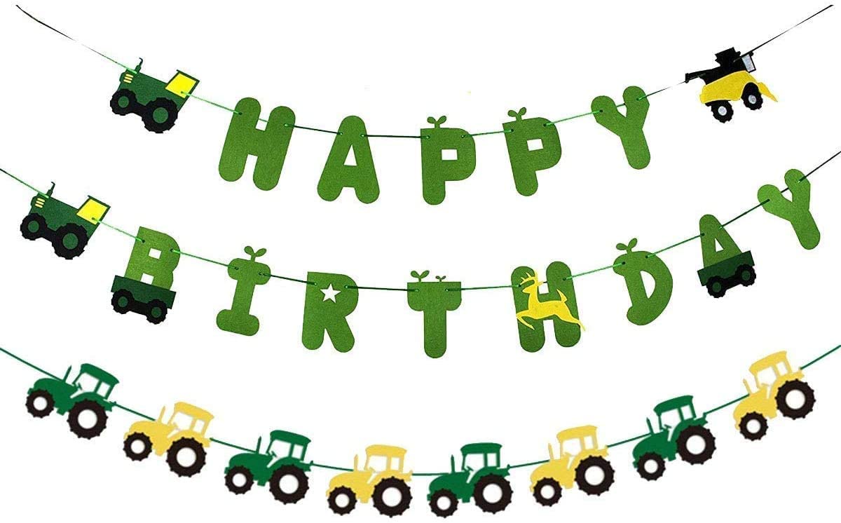 Green Tractor Birthday Banner Set – 2 Pack
