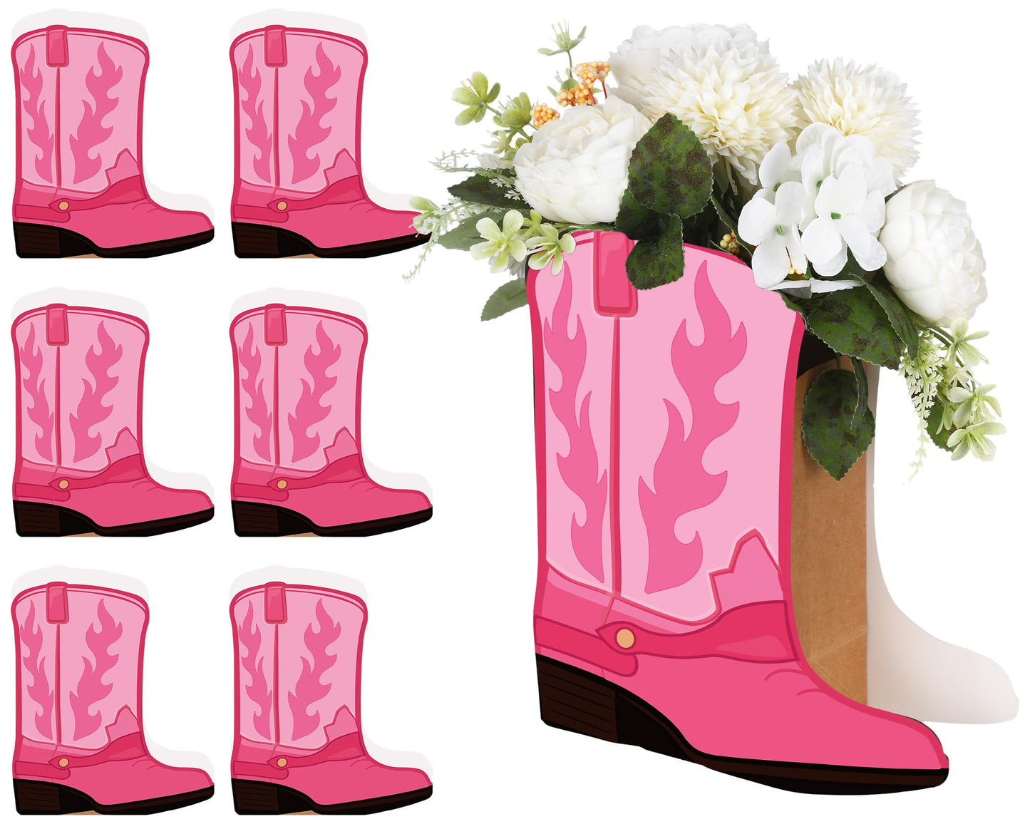 Pink Western Cowboy Boot Flower Box Centrepieces – 8 Set