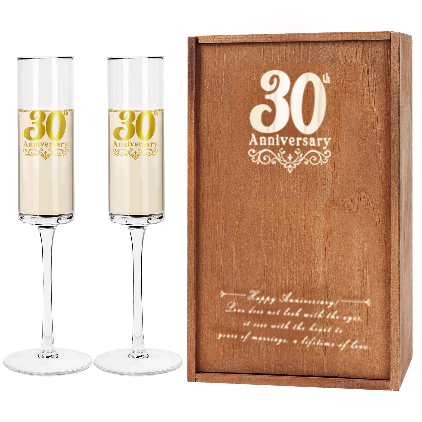 JNDJE 30th Wedding Anniversary for Couple 30th Anniversary Champange Glasses for Parents 30th Wedding Anniversary Champange Flute Gift for Grandparents 30 Years of Anniversary Present