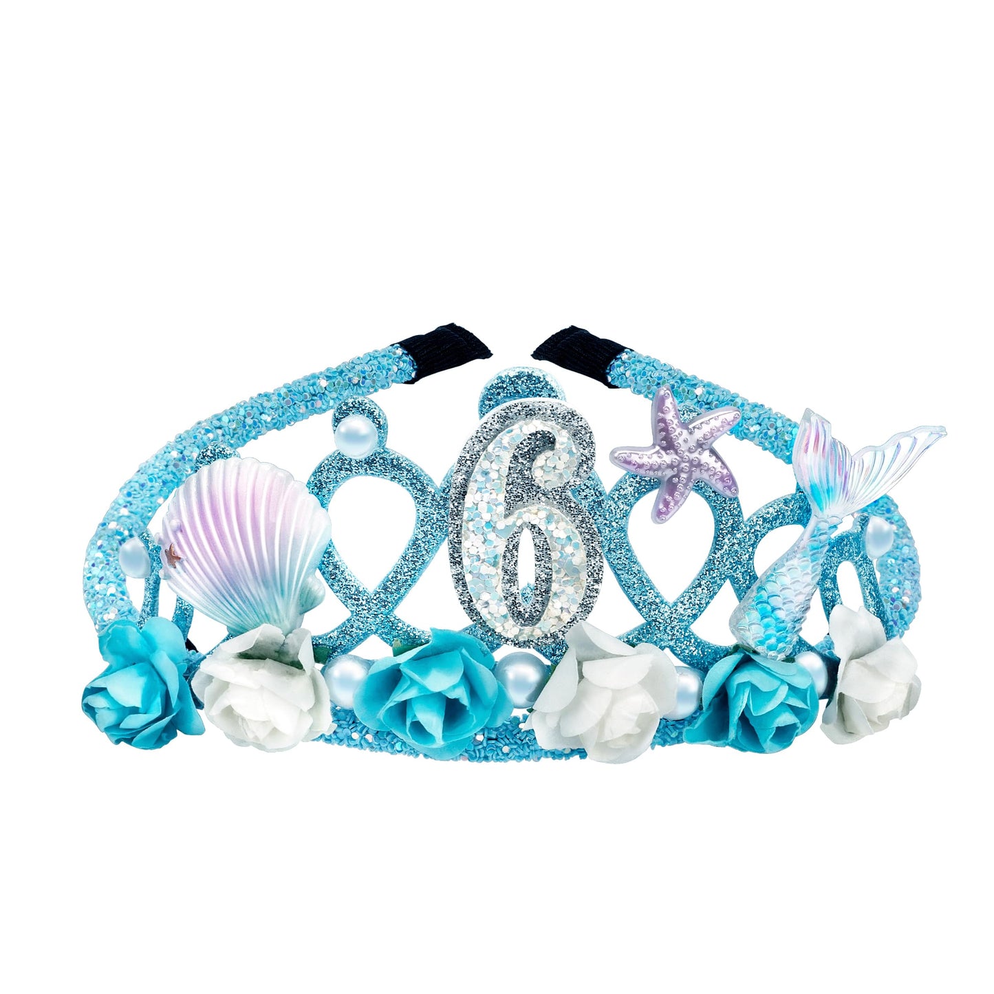 Mermaid Tiara with Pearls – 6th Birthday, Blue