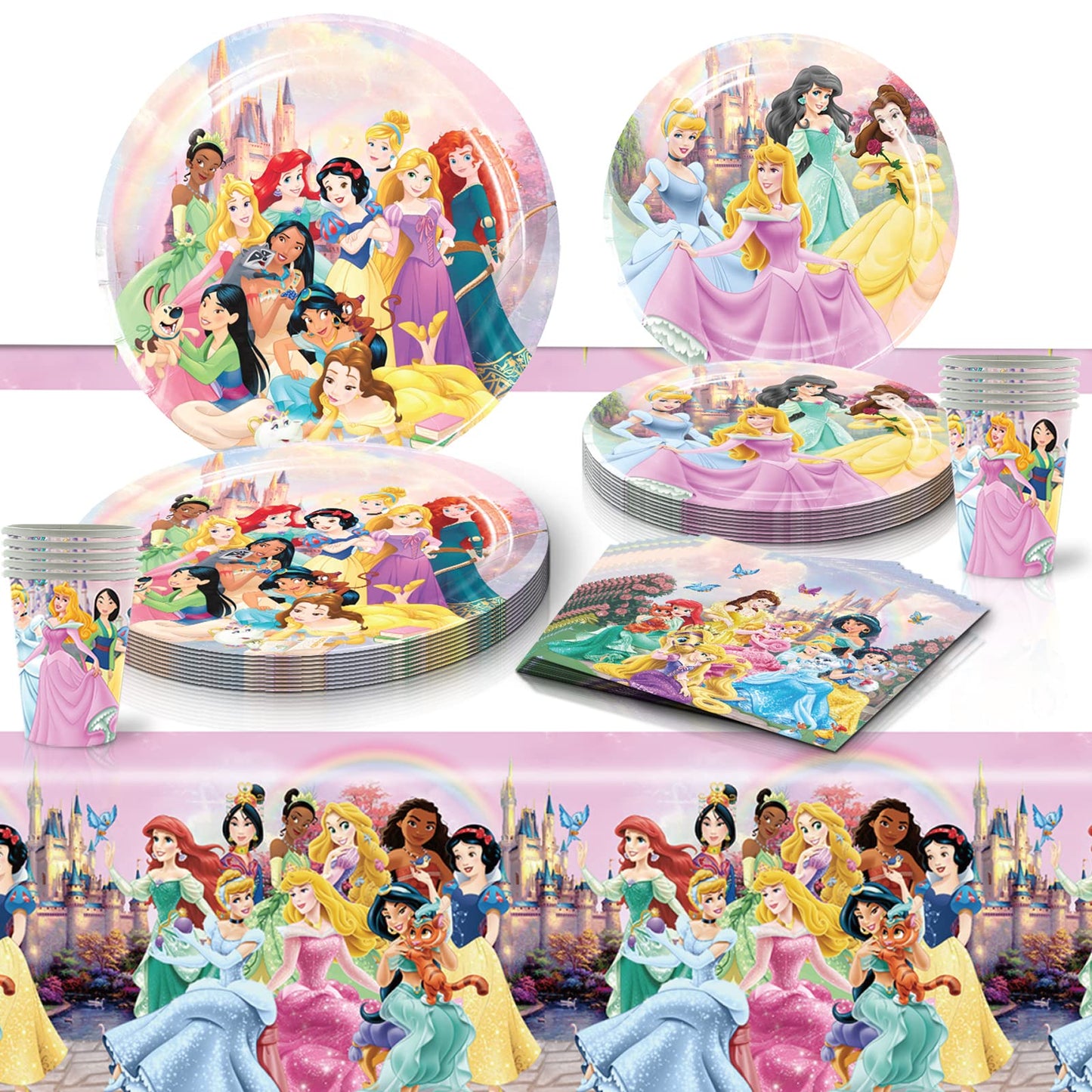 Princess Birthday Tableware Set 81-Piece for Girls Party