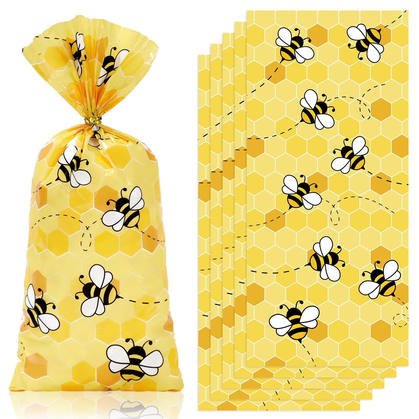 Bee Cellophane Party Favour Treat Bags with Twist Ties – 100 Pack