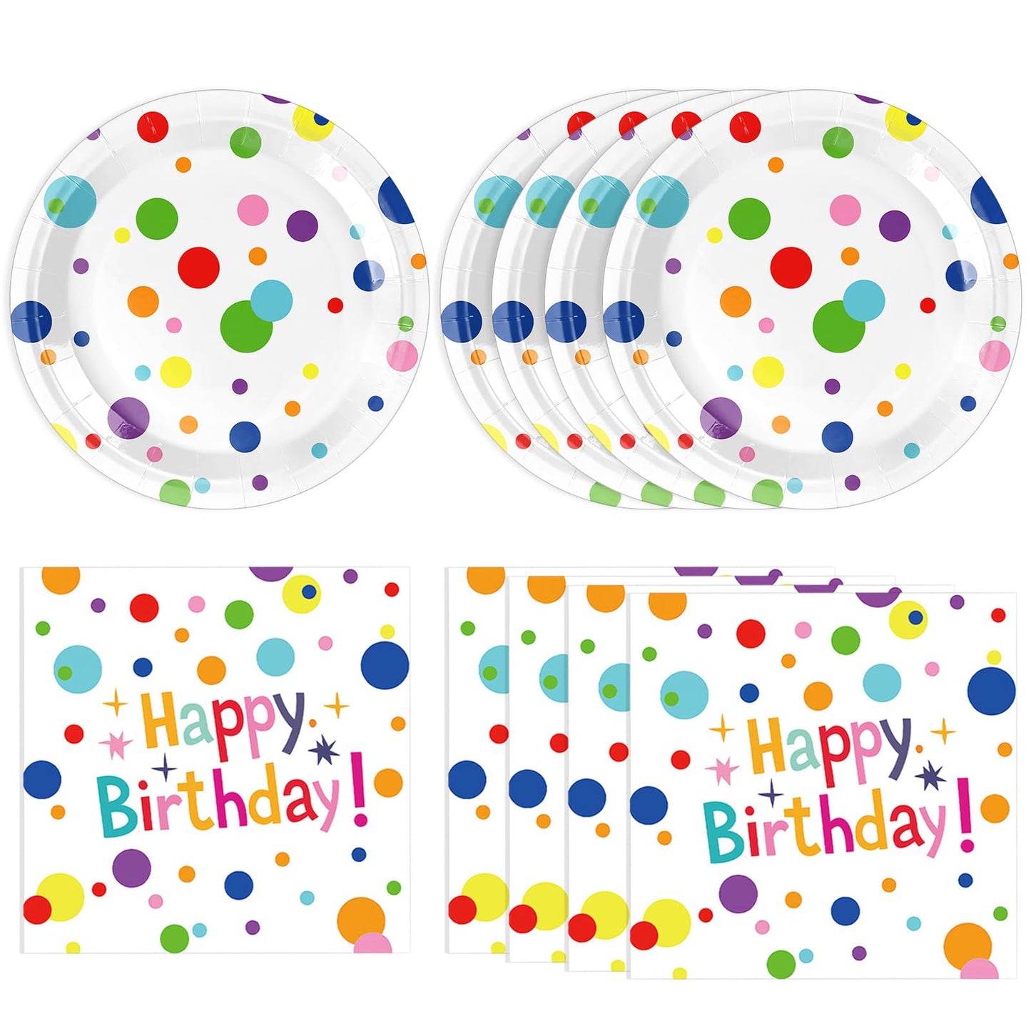 Happy Birthday Polka Dot Party Plates & Napkins Set - 40 ct