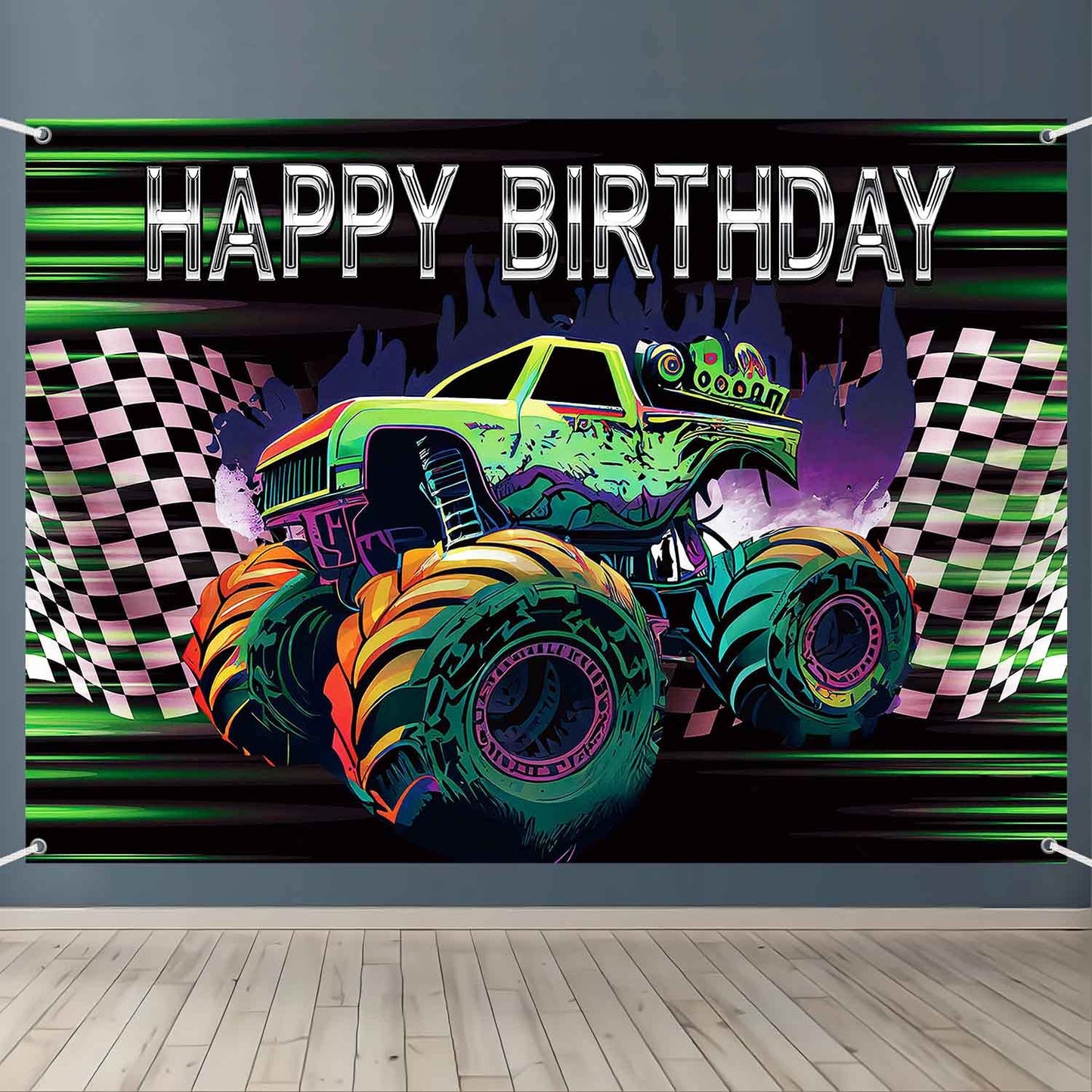 Green Truck Happy Birthday Party Backdrop Banner – 5 x 3 Ft