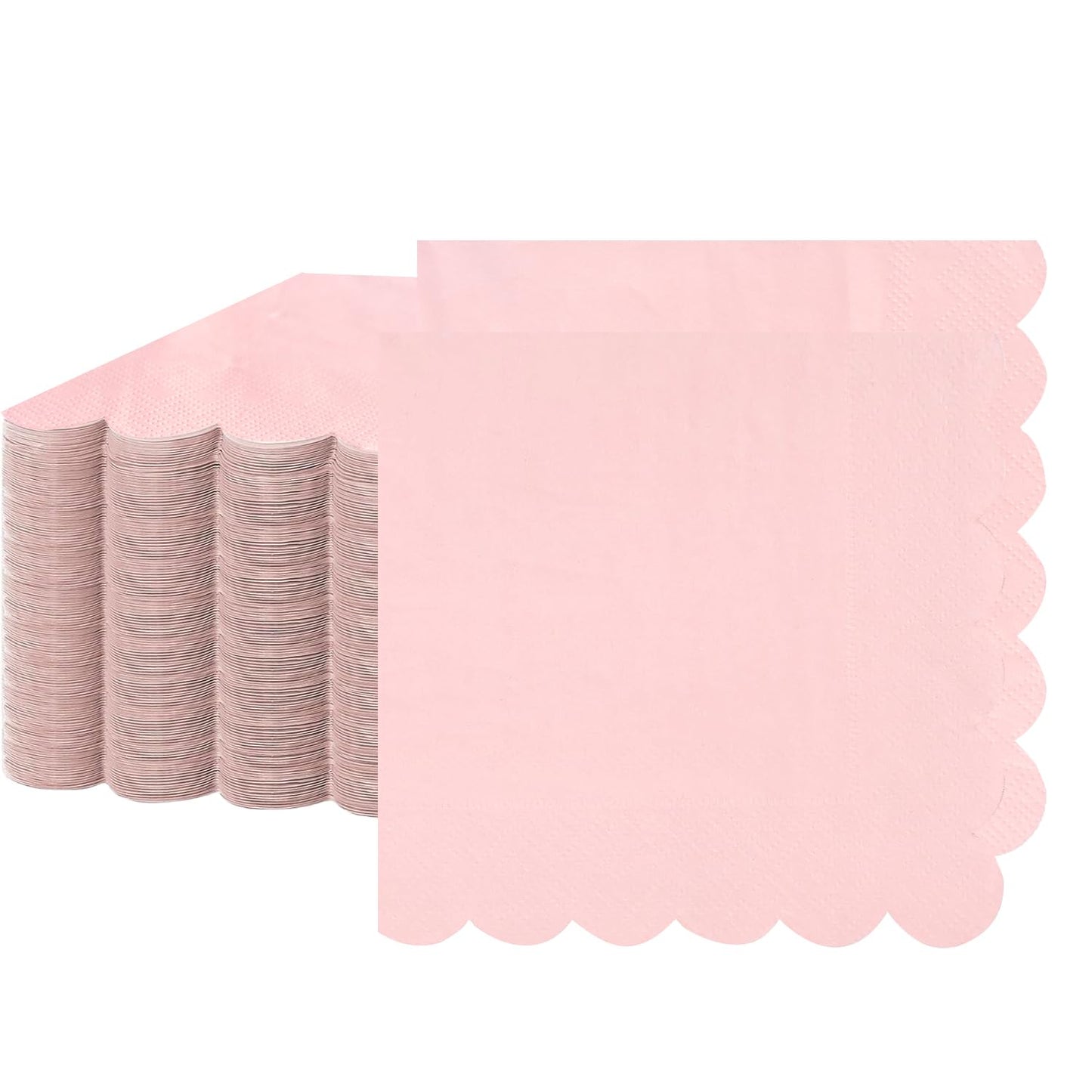 Soft Pink Scalloped 3-Ply Cocktail Napkins