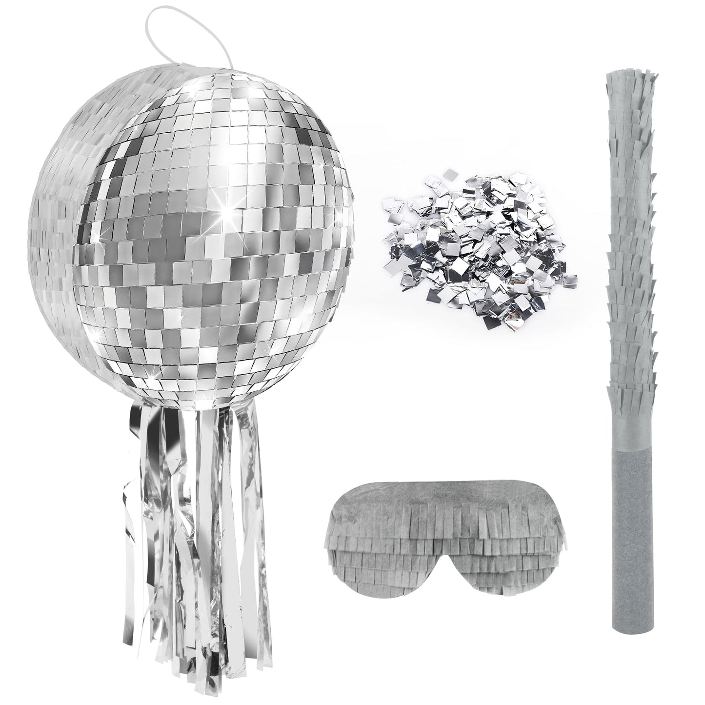 Disco Ball Piñata Set with Eye Mask, Stick & Confetti