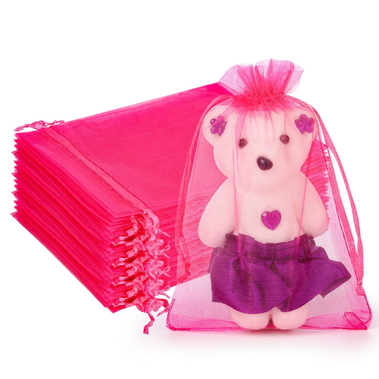 Hot Pink Organza Drawstring Gift Bags – 100 Pack
