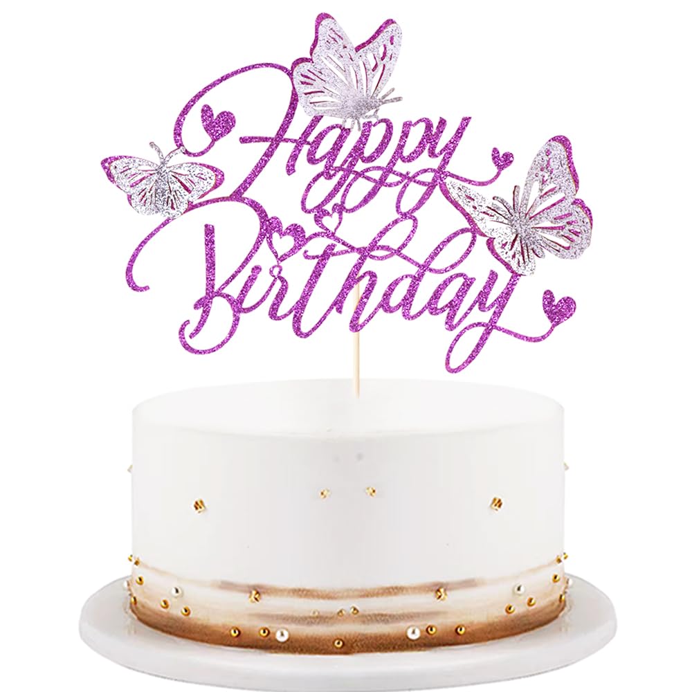 Purple & Gold 3D Handmade Butterfly Birthday Cake Topper