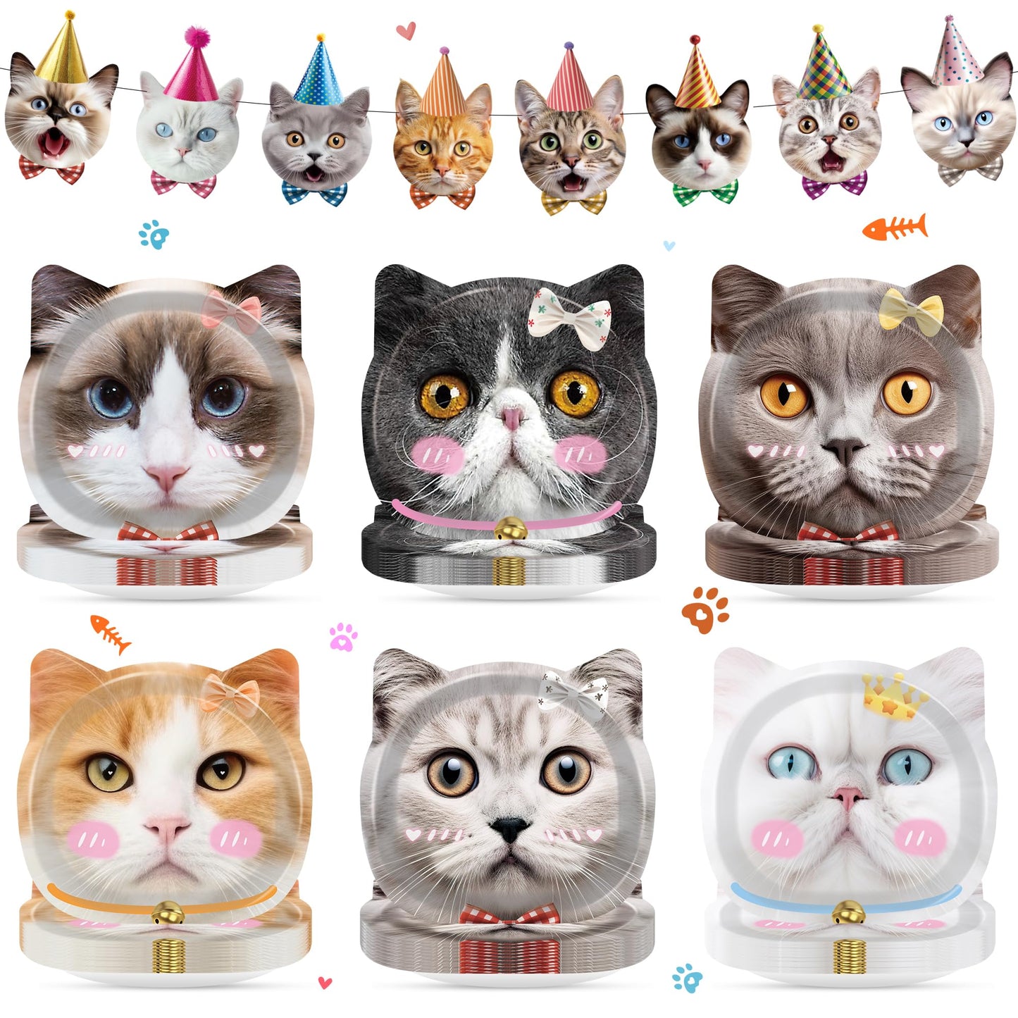 Cat Birthday Party Plates & Banner Kit - 31 ct