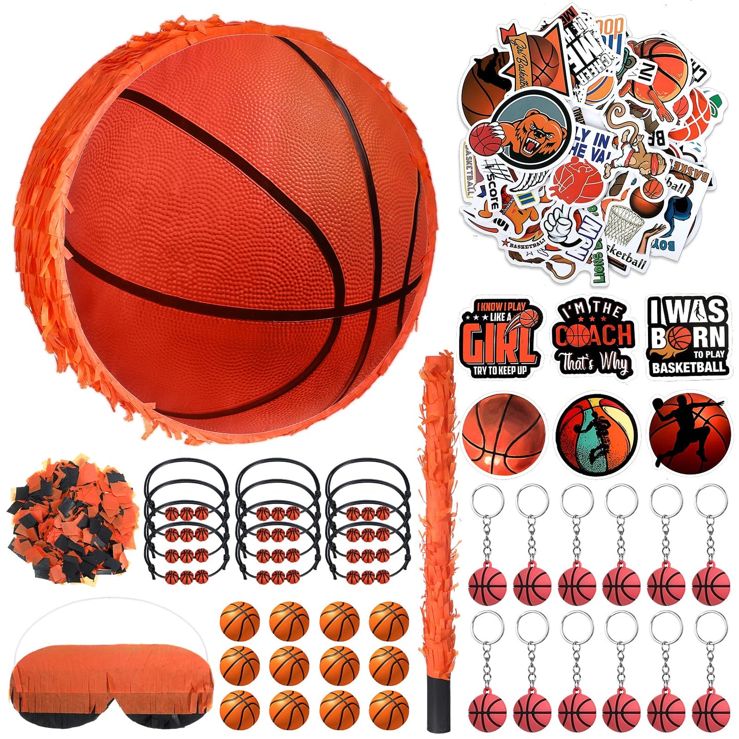 Basketball Piñata Set with Blindfold, Baton & Accessories