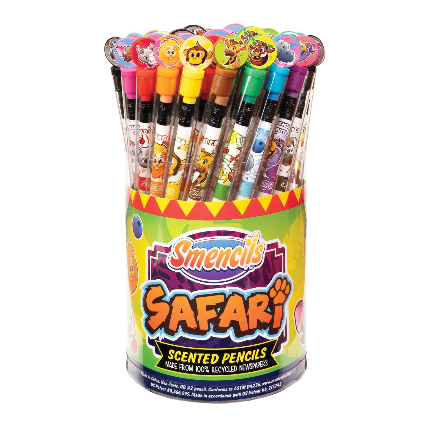 Safari Smencils Cylinder - HB #2 Patented Gourmet Scented Pencils 50 Count Gifts for Kids Classroom Rewards Party Favors Stuffers