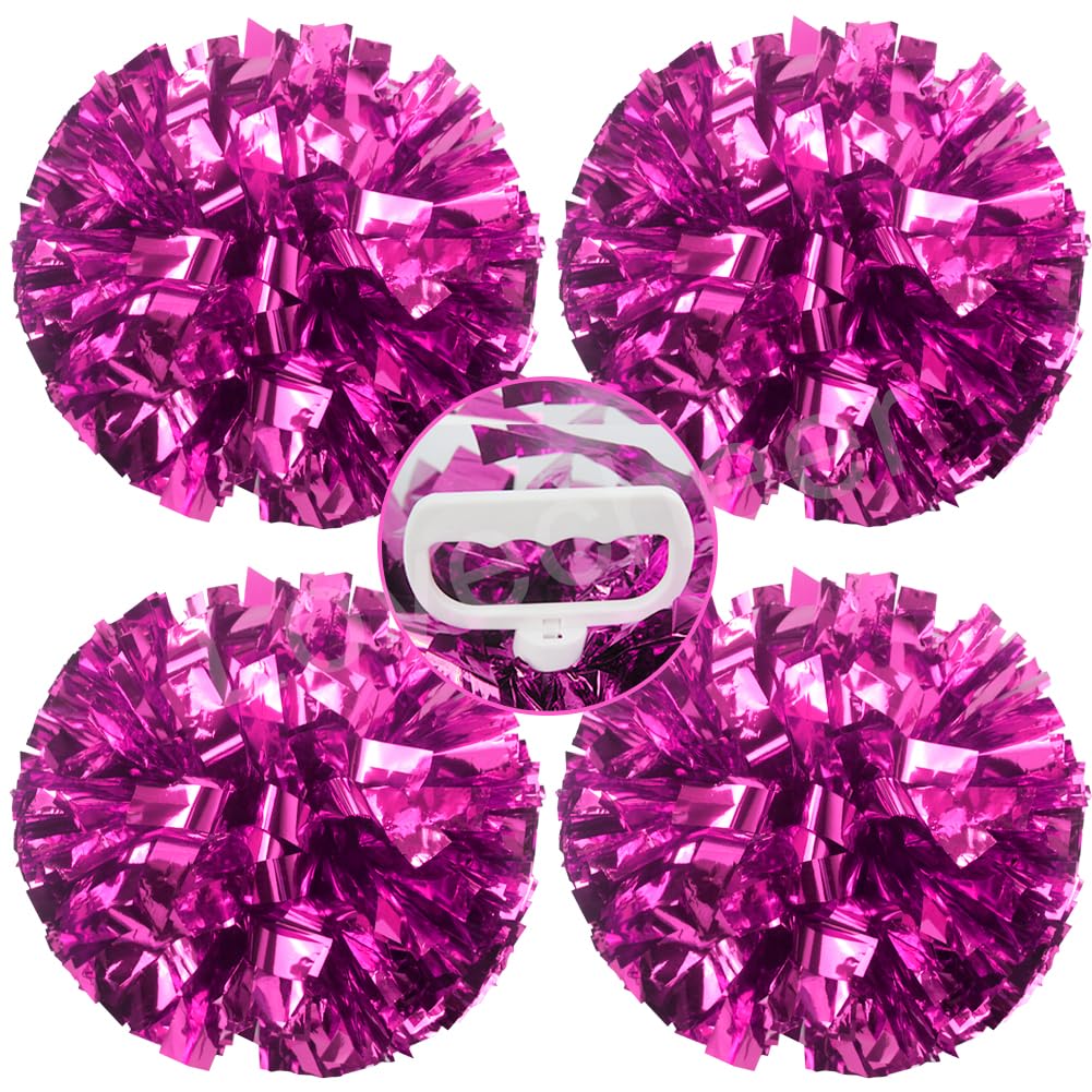 Hot Pink Metallic Cheerleading Pom Poms – 4 Pack