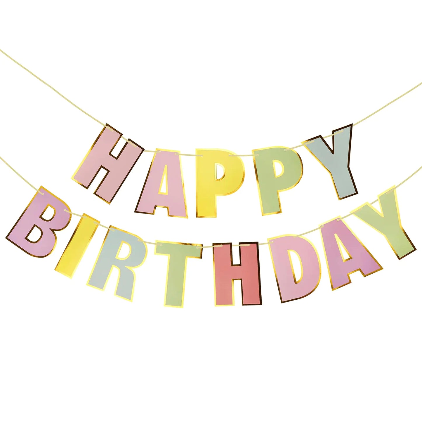 Macaron Happy Birthday Banner - Pre-Strung 9 ft
