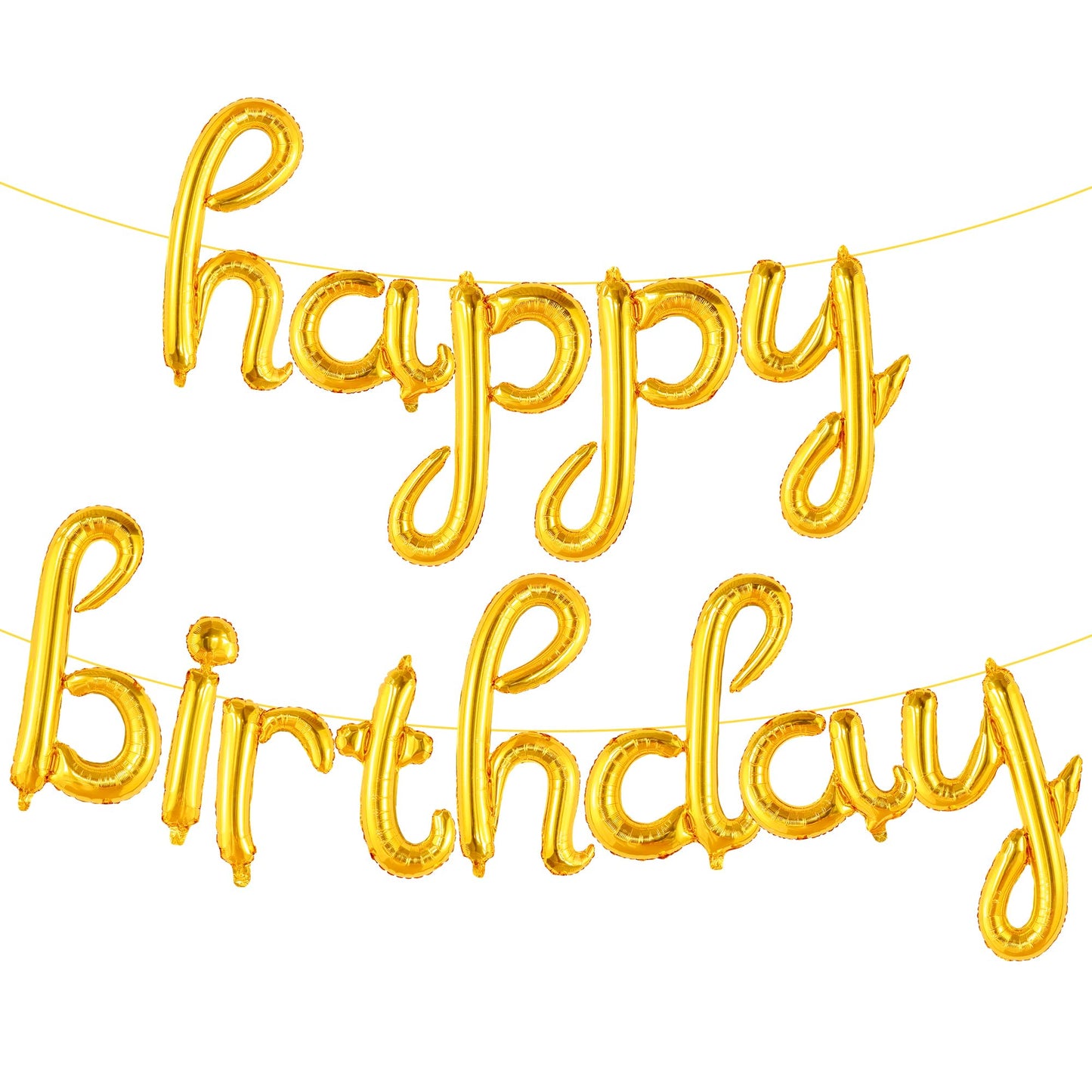 Gold Cursive Happy Birthday Balloon Banner