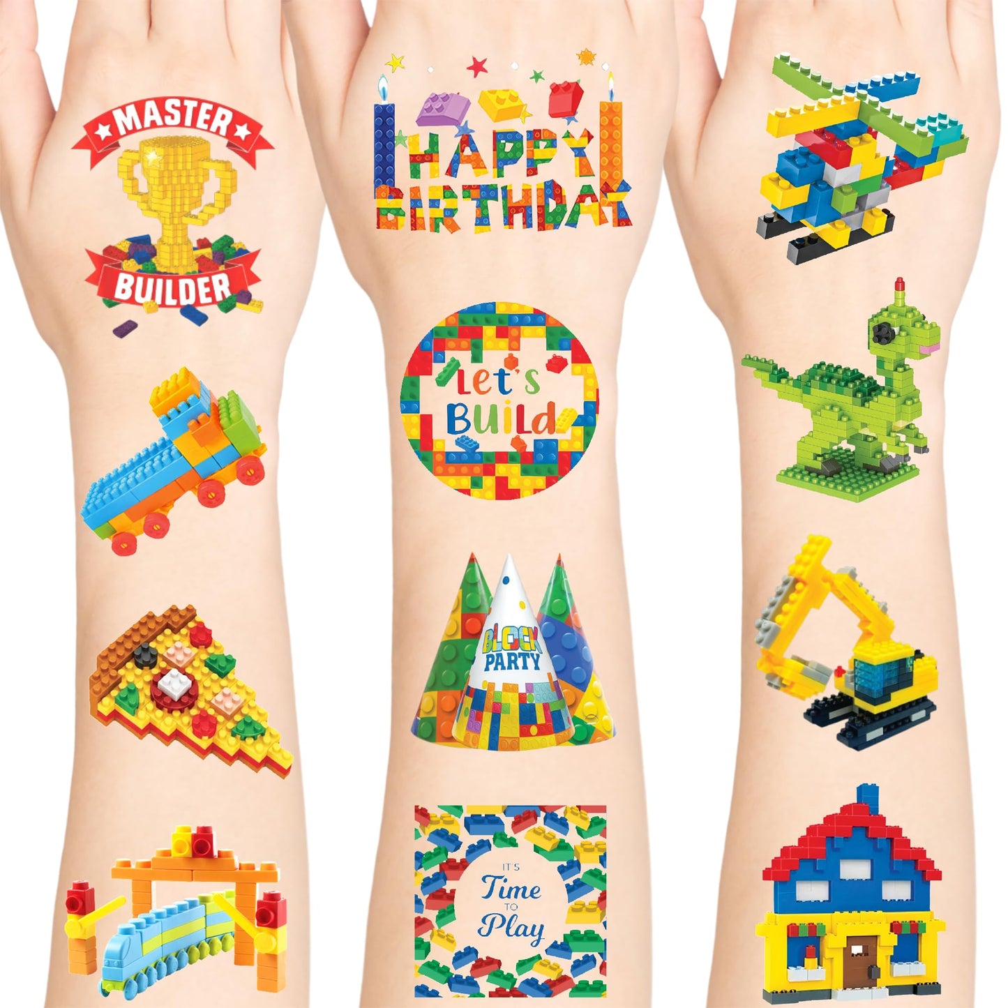 Building Block Temporary Tattoo Stickers – 72 Piece, 6 Sheets