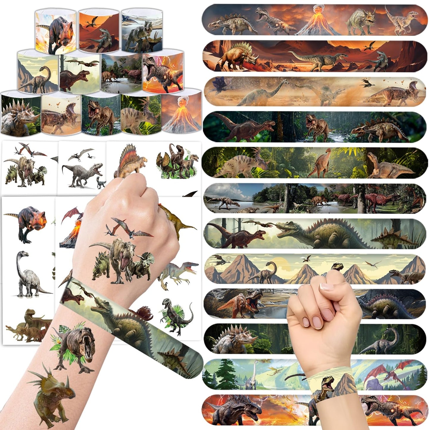 Dinosaur Party Favours Set – Tattoos & Slap Bracelets 60 Pack