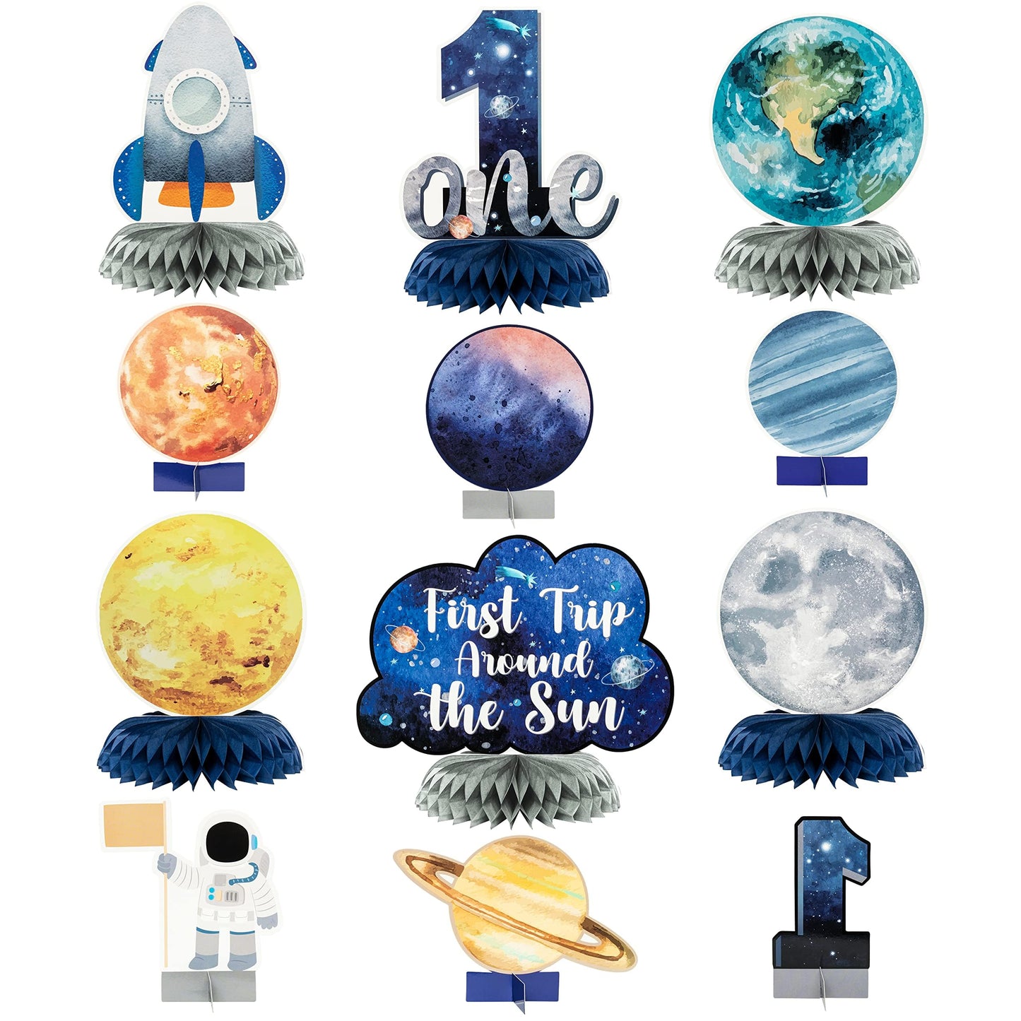 Outer Space First Birthday Honeycomb Table Centerpiece Set