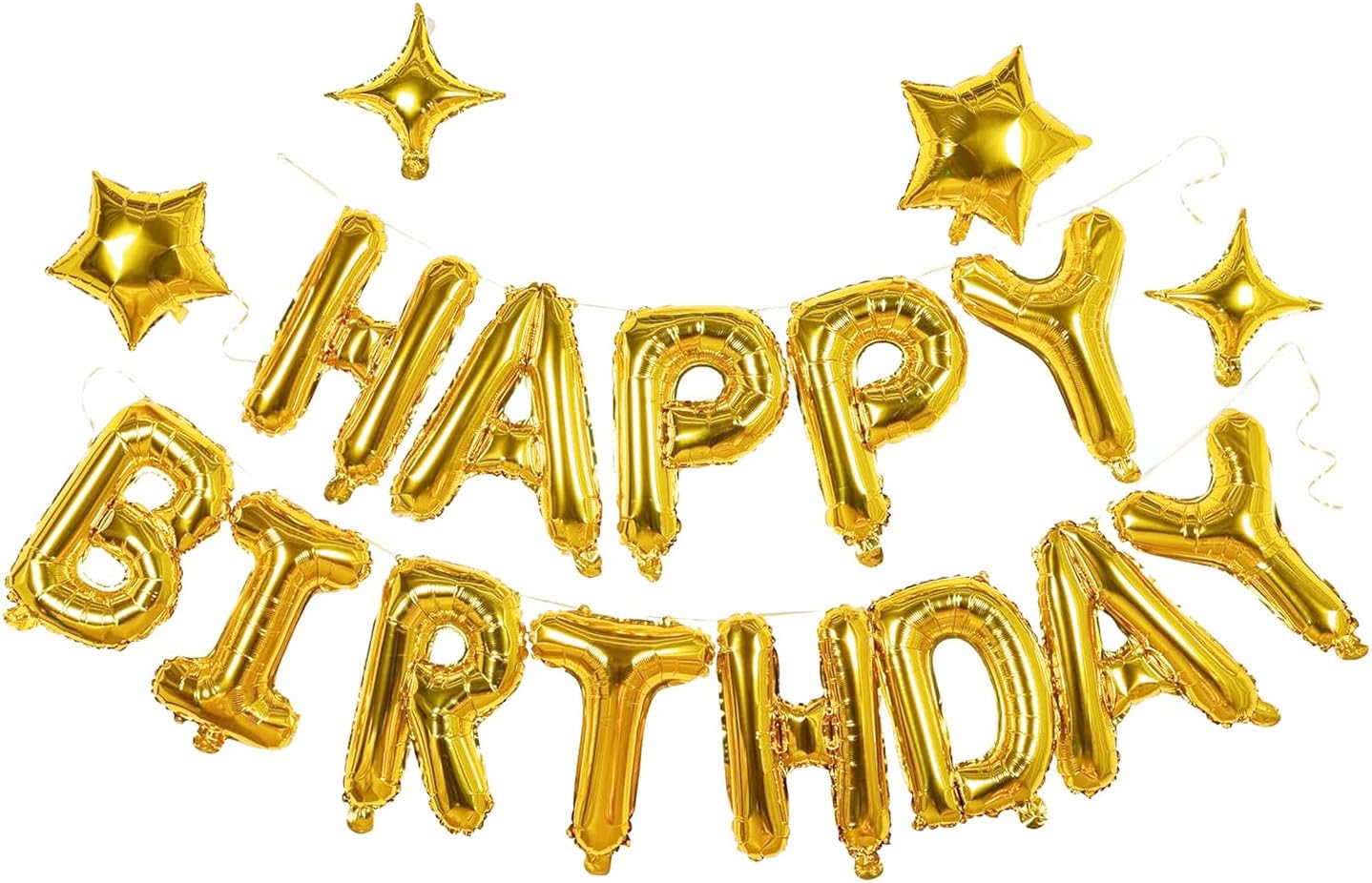 Gold Happy Birthday Banner Balloon Aluminum Foil 16 Inch Letter10 Inch Five Pointed Star Four Pointed Star Suitable for Kids Men Women Boys and Girls Party Decoration Supplies