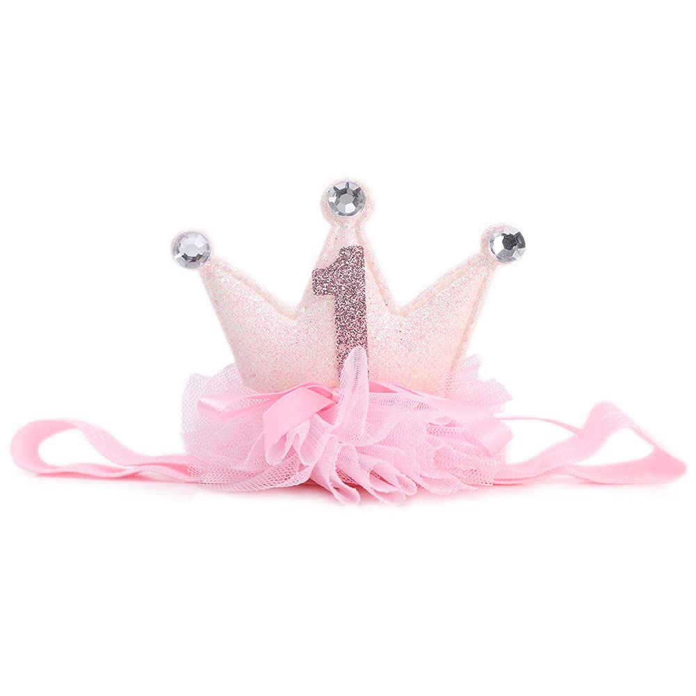 1st Birthday Crown Headband – Pink Glitter, Cake Smash