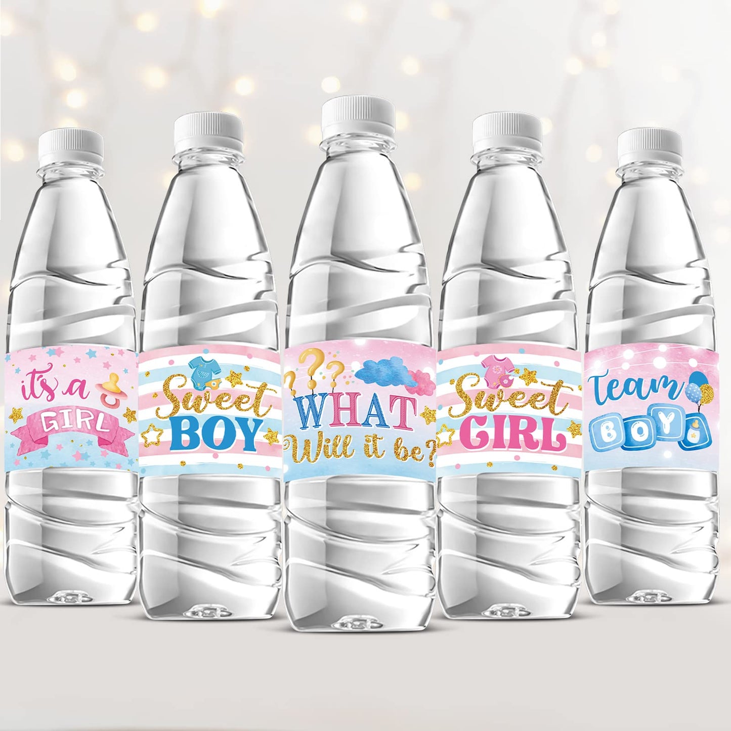 He or She Gender Reveal Water Bottle Labels – 39 Pack