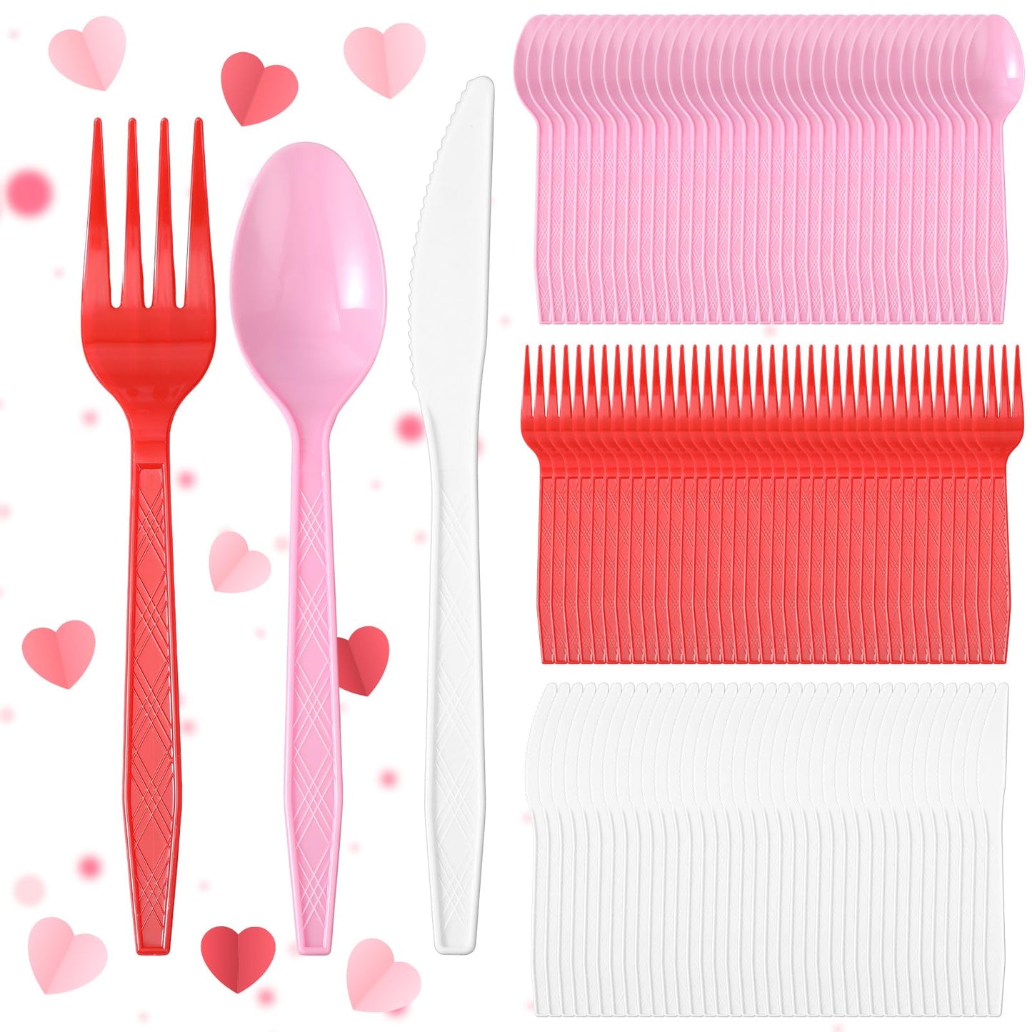 Red, Pink & White Plastic Party Cutlery Set – 300 Piece