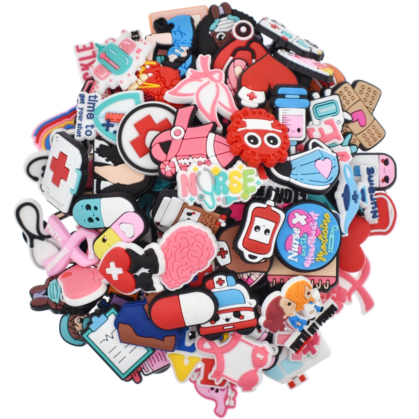Ibuclein 100PCS Shoe Charms Decoration Medical Combination Cute Stethoscope Syringe Pill Shoe Accesooties for Sandals & Bracelet Wristband Nurse/Doctor Medical Care Personnel Gifts Party Favor