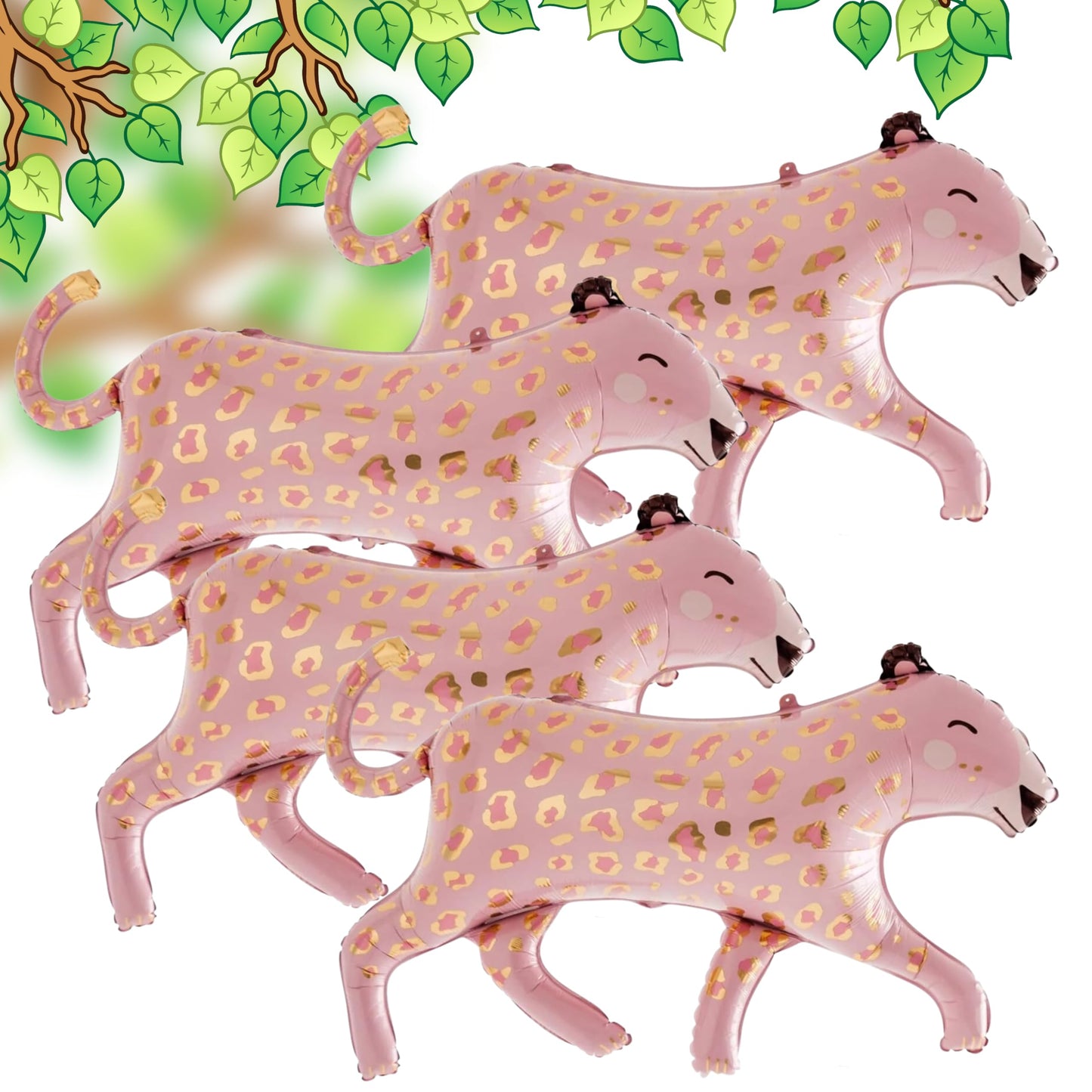 Pink Leopard Print Jungle Safari Party Balloons – 4 Pack