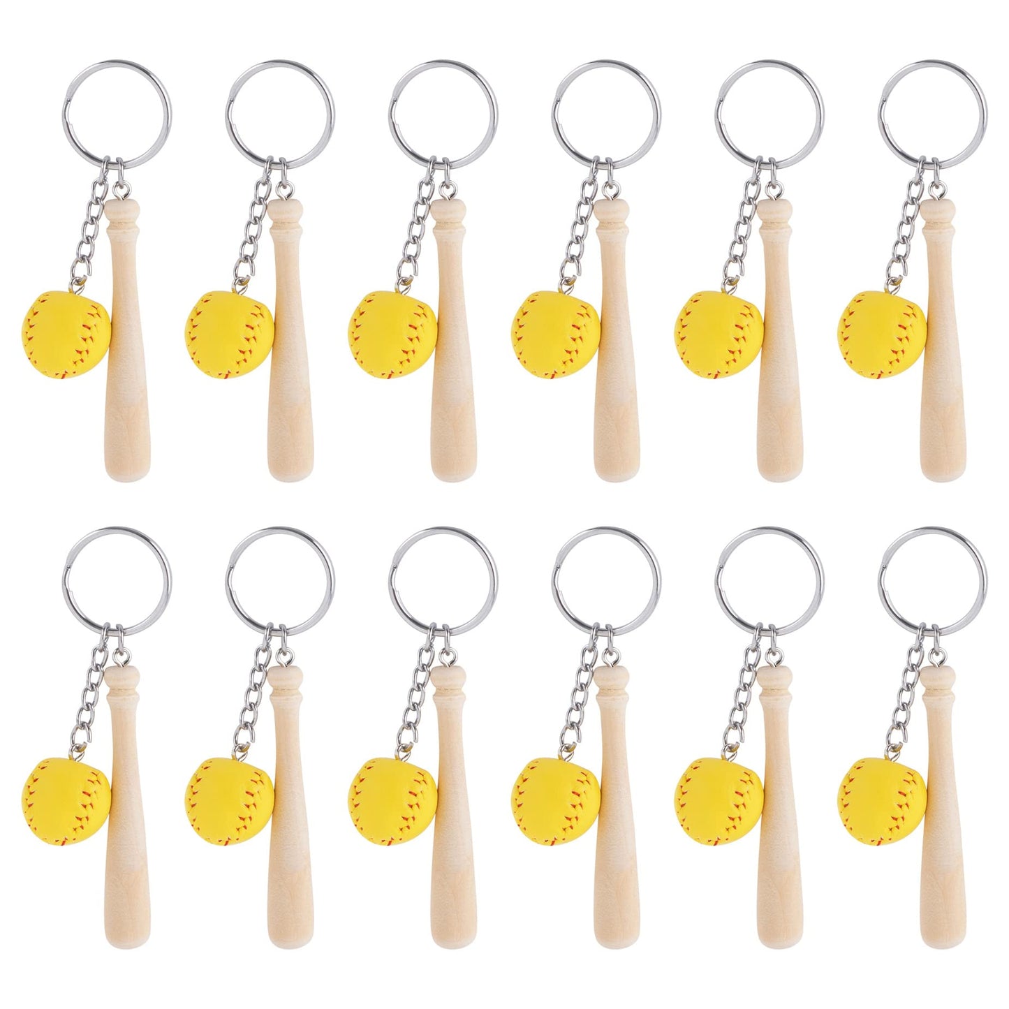 Softball Wooden Bat Keychains Sports Key Rings