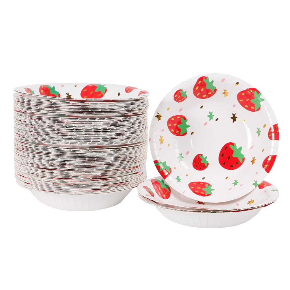 Gold Strawberry Disposable Paper Bowls 20oz – 50 Pack