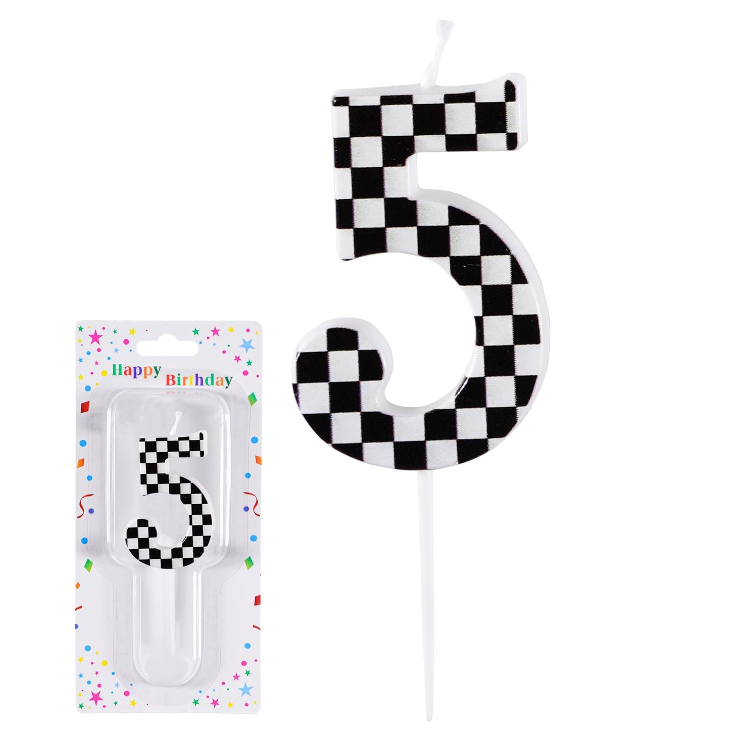 Race Car 5th Birthday Checkered Number Candle