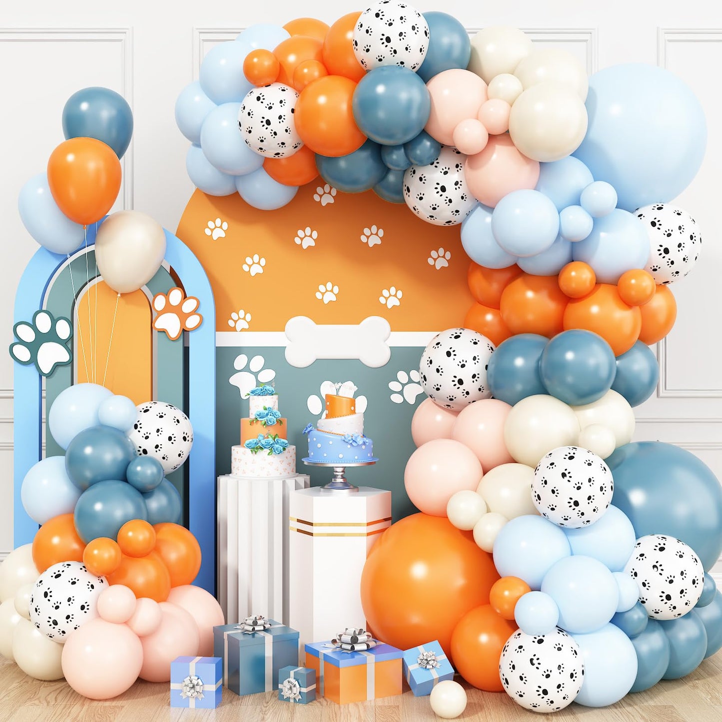 Dog Paw Balloon Arch Garland Kit – Blue & Orange