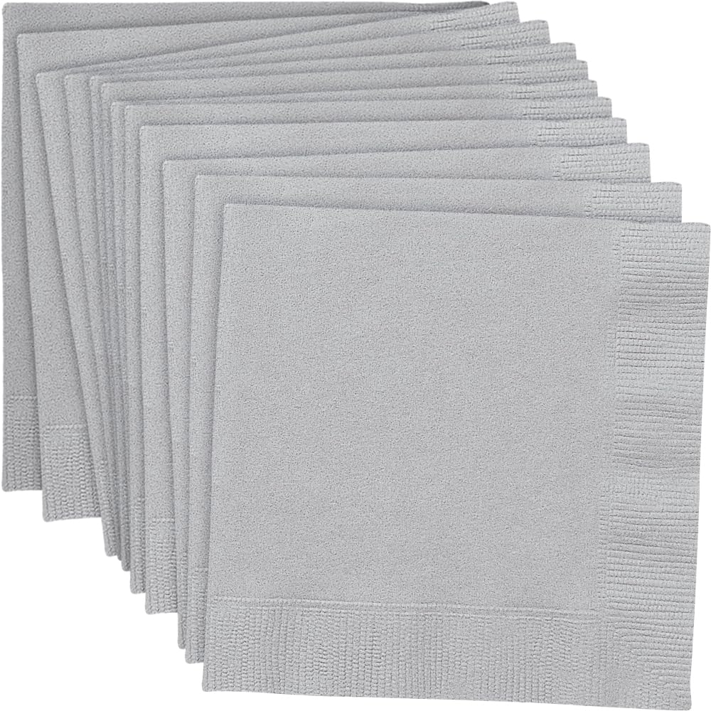 Silver Solid 3-Ply Beverage Napkins