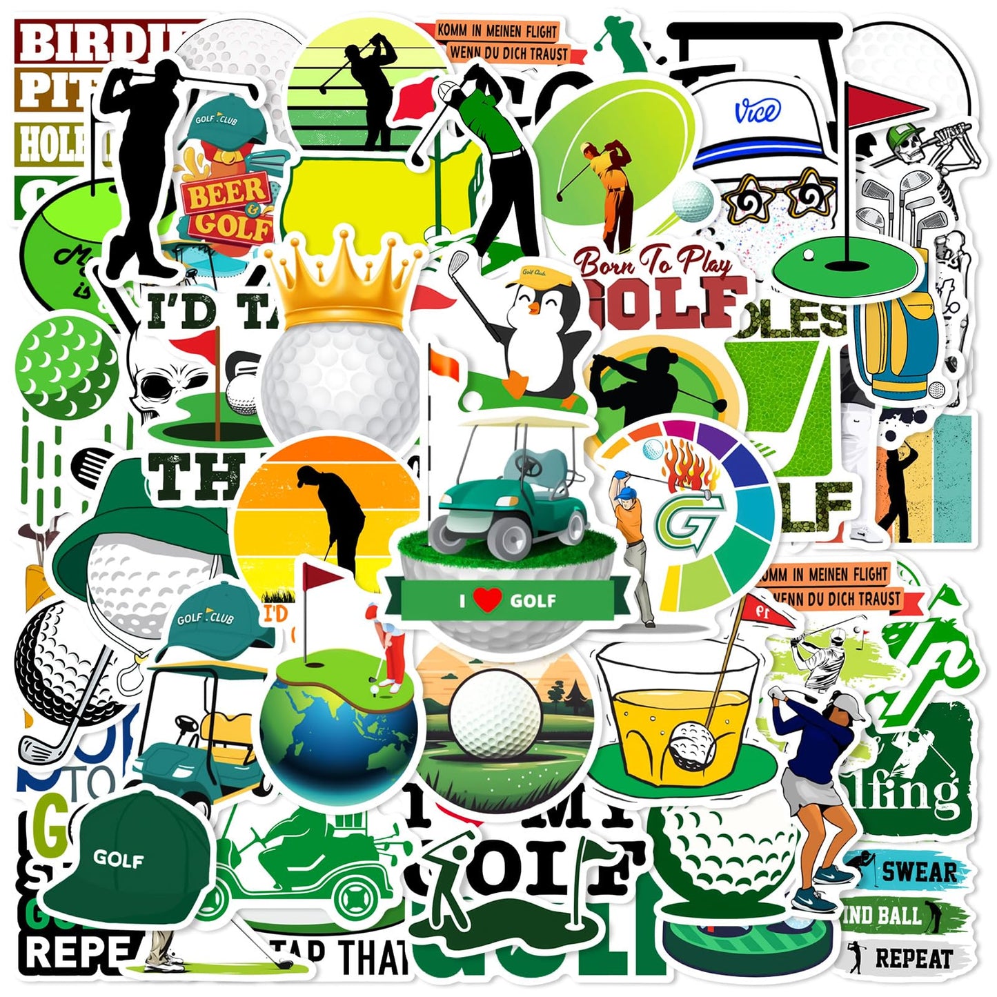Gxizlba 50 Pcs Golf Stickers Kids Teens Adults Cartoon Sports Golf Vinyl Decals for Water Bottles Guitar Skateboard Journal Helmet Aesthetic Golfer Reward Gifts Sticker