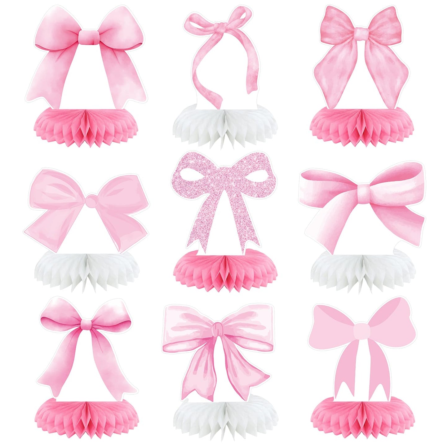 Pink Bow Coquette Honeycomb Table Centrepieces – 9 Piece