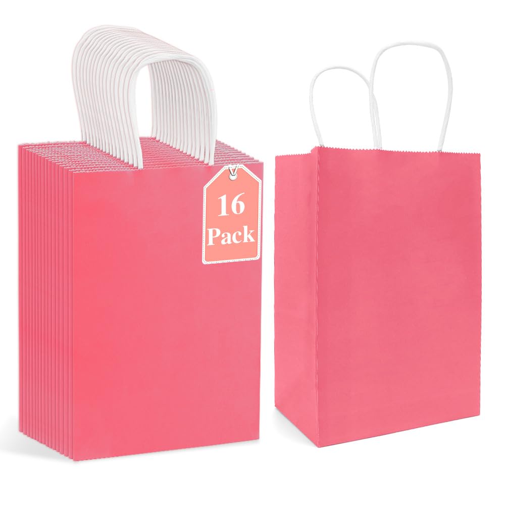 Pink Kraft Paper Handle Gift Bags – 16 ct
