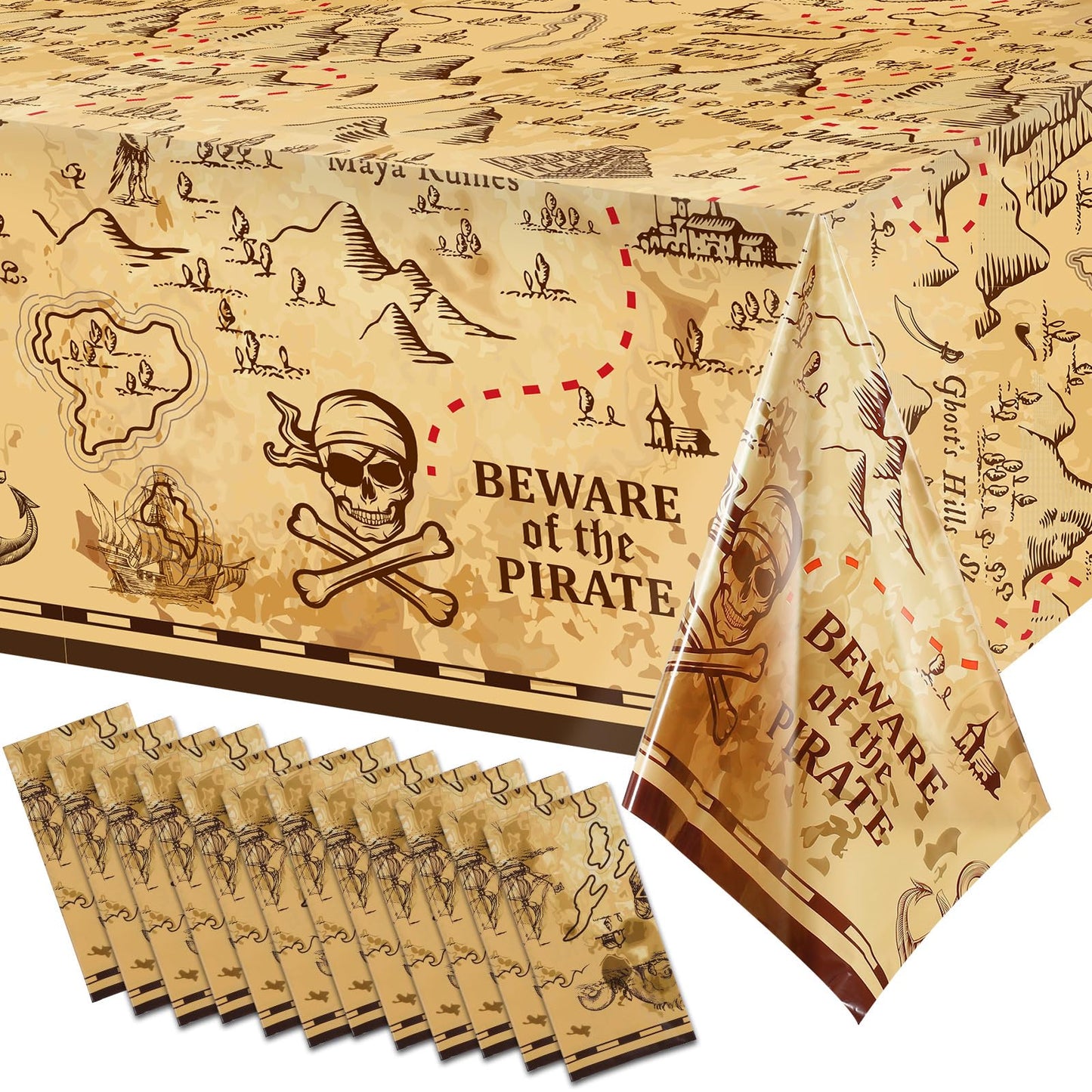 Pirate Treasure Map Plastic Tablecloth – 12 Pack