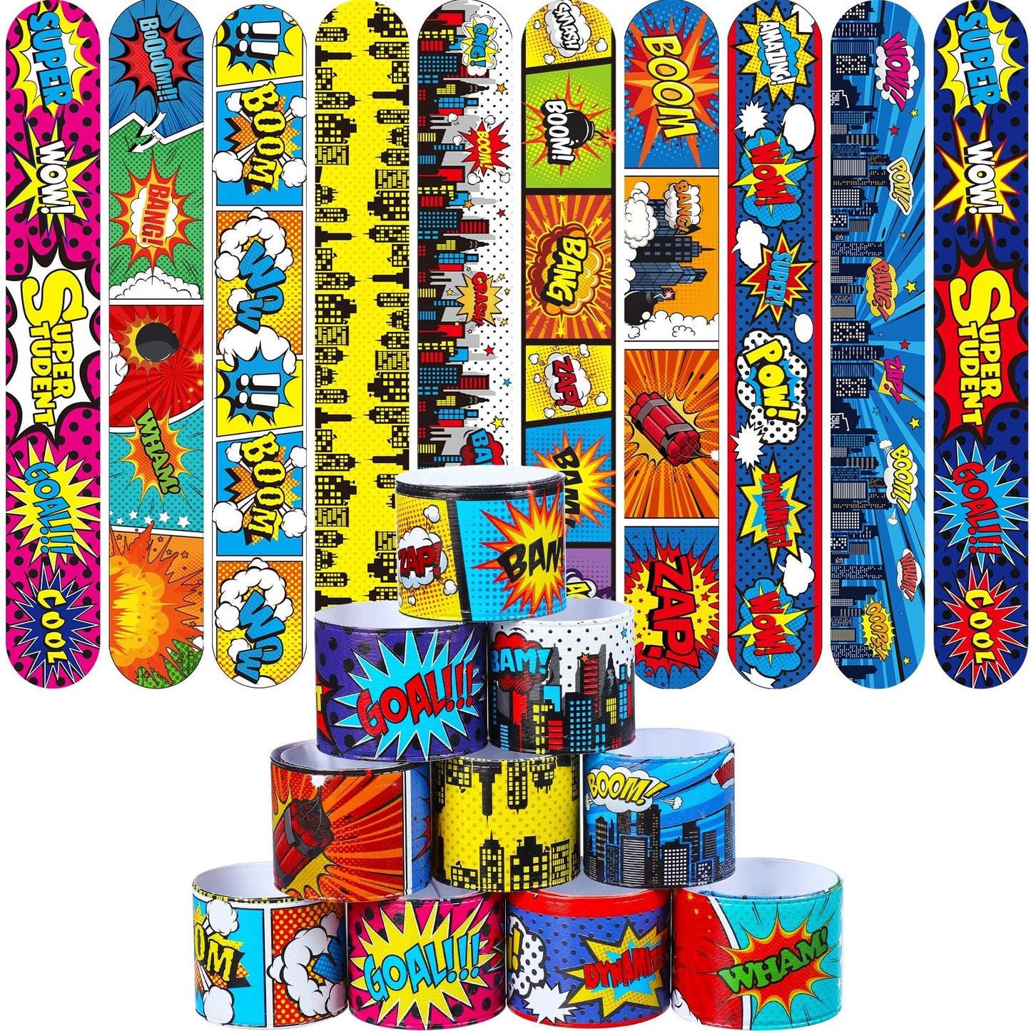 Tie-Dye Superhero Comic Slap Bracelets Party Favours – 40 Pack