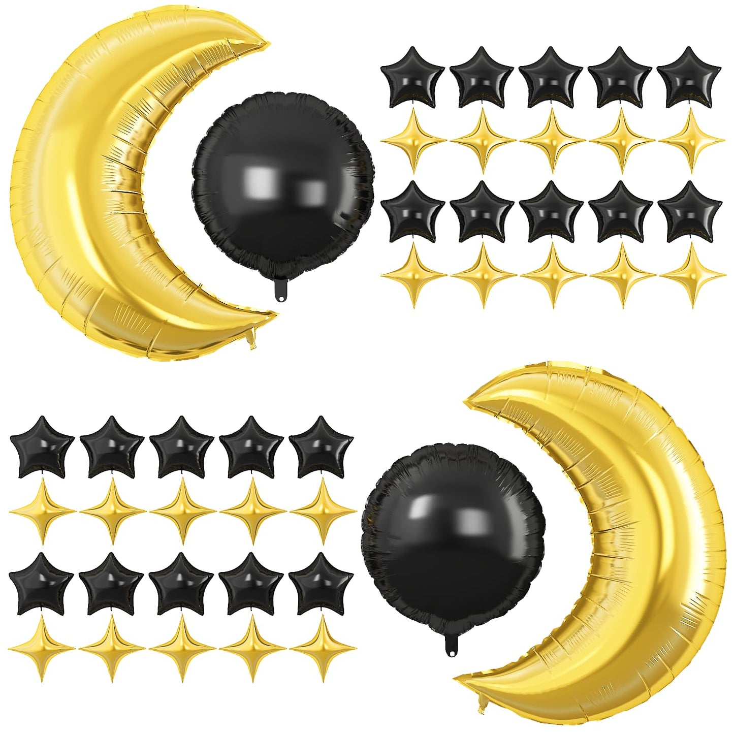 Black Gold Moon Star BalloonsLarge Moon Balloons Star Foil Balloons Round Balloons Four Pointed Star Mylar Balloon for Boy Girl Baby Shower Birthday Anniversary Party Decoration