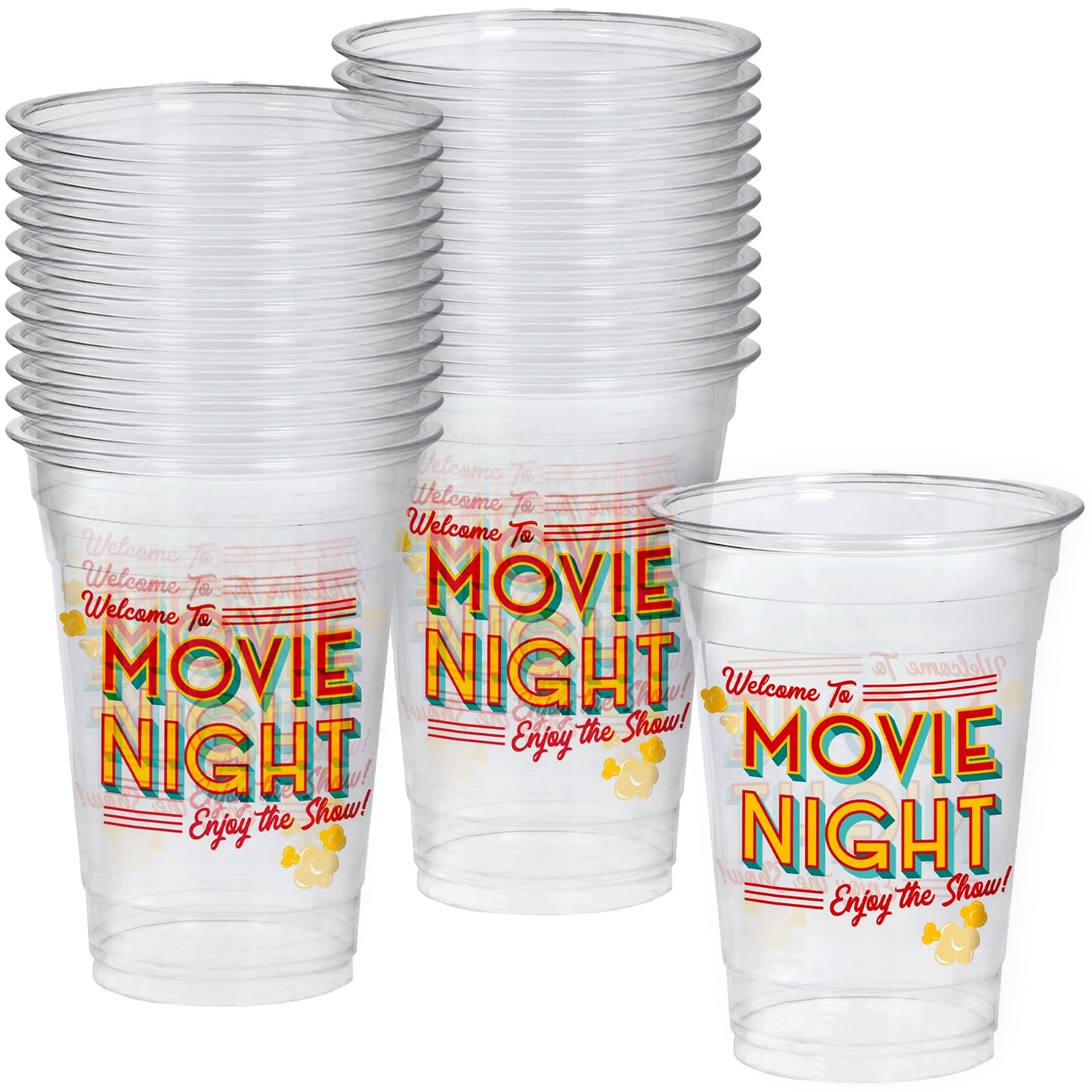 Clear Plastic Tumblers – 20 Pack, 16oz, Movie Night