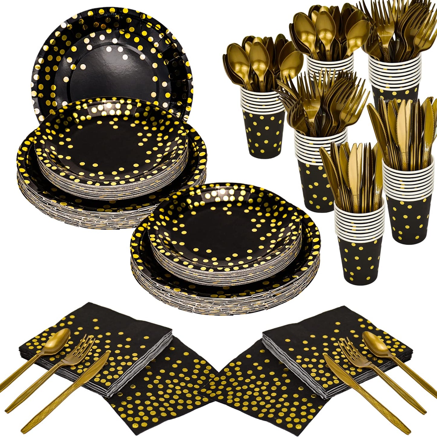 Gold & Black Disposable Party Dinnerware Set 350-Piece Tableware