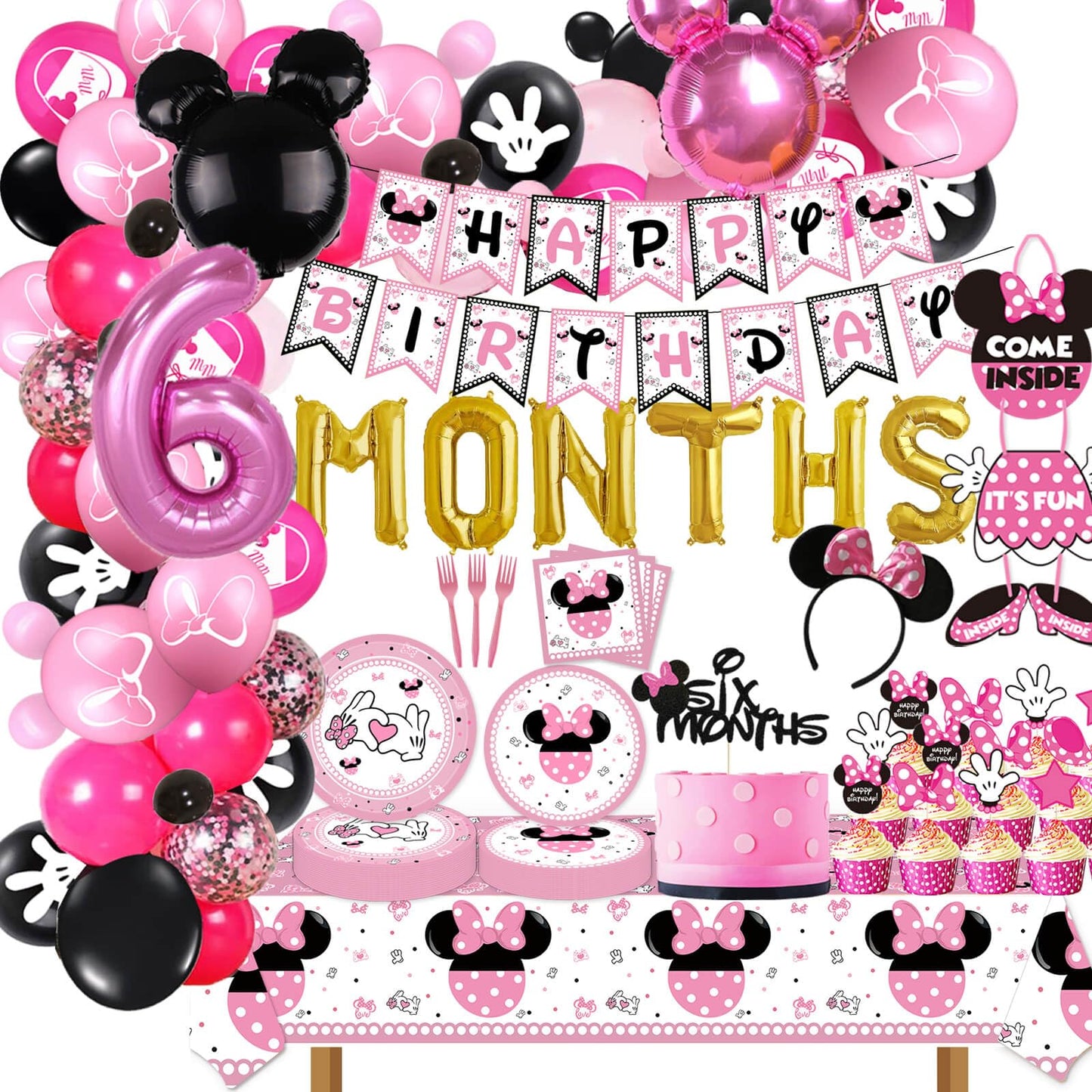Pink Half Birthday Party Decorations – 158 Piece, Girls 6 Months